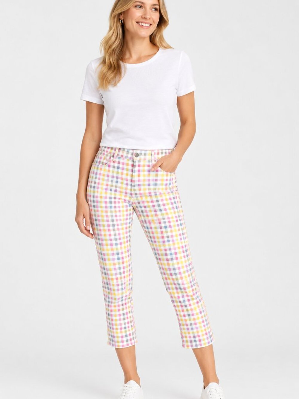 Charter Club Pastel Gingham Cropped Jeans - Pink Yellow Blue Gray 12P